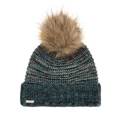 Шапка бини женская Seeberger 18242-1 POMPOM BEANIE синяя / песочная, one size