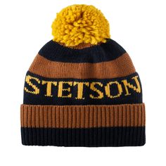 Шапка унисекс Stetson 8599380 BEANIE POMPOM темно-синяя/коричневая, one size