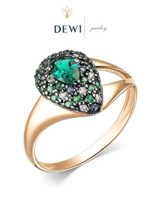 Кольцо из золота р.18,5 Dewi 30011029, сапфир/изумруд/фианит