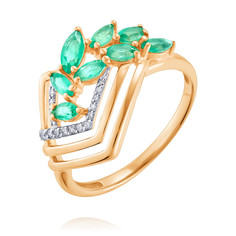 Кольцо из красного золота р. 19,5 ADAMAS 14041311/01-А50Д-433, изумруд/бриллиант АДАМАС
