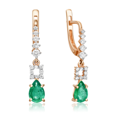 Серьги подвески из золота PLATINA jewelry 02-0658, изумруд/бриллиант