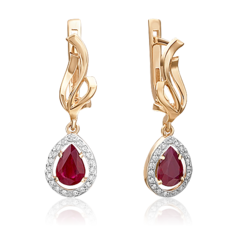 Серьги подвески из золота PLATINA jewelry 02-0181, рубин/бриллиант