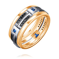 Кольцо из желтого золота р. 21,5 ADAMAS 14041586/01-А55ДЧ-481, бриллиант/сапфир АДАМАС