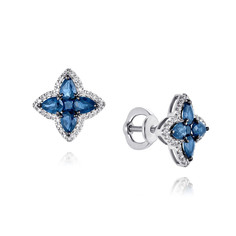 Серьги пусеты из белого золота ADAMAS 21041315/01-А51ДЧ-432, сапфир/бриллиант АДАМАС