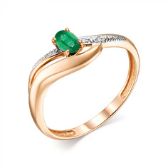 Кольцо из красного золота р. 17 Golden Eagle 13687-101, бриллиант/изумруд