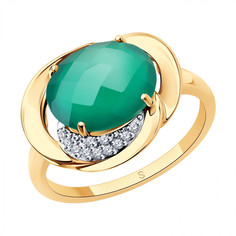 Кольцо из красного золота р. 18,5 Golden Eagle 714252, агат/фианит