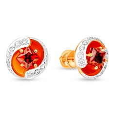 Серьги пусеты из красного золота 585Gold 202007973, фианит/гранат/эмаль