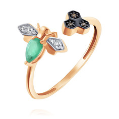 Кольцо разъемное из золота р. 17,5 ADAMAS 14041632/01-А50ДЧ-483, бриллиант/изумруд АДАМАС