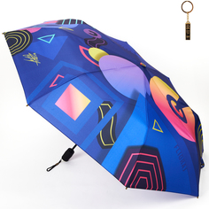 Комплект брелок+зонт складной женский автоматический Flioraj 16099 FJ синий