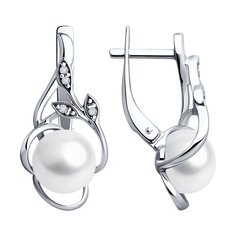 Серьги из серебра SOKOLOV 92022999, фианит/жемчуг