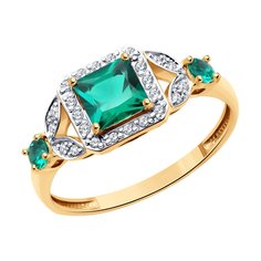 Кольцо из красного золота р. 17,5 SOKOLOV 71-00297, бриллиант/изумруд искусственный