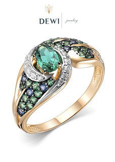 Кольцо из золота р.17,5 Dewi 30011031, сапфир/изумруд/фианит