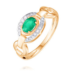 Кольцо из красного золота р. 18 ADAMAS 14041173/01-А50Д-433, изумруд/бриллиант АДАМАС