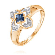 Кольцо из красного золота р. 18 ADAMAS 14041146/01-А50Д-432, сапфир/бриллиант АДАМАС