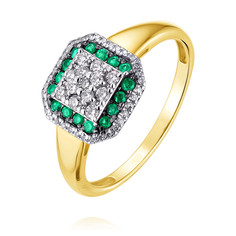Кольцо из желтого золота р. 20 ADAMAS 14041156/01-А55ДЧ-433, изумруд/бриллиант АДАМАС