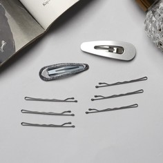 Заколка клик-клак и невидимка NoBrand 9732096-6p серебристая, 10 шт