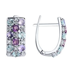 Серьги из серебра SOKOLOV 92022988, фианит/танзанит/топаз/аметист