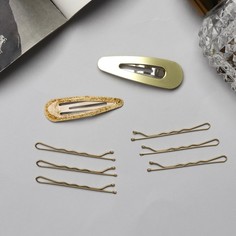 Заколка клик-клак и невидимка NoBrand 9732095-6p золотистая, 10 шт
