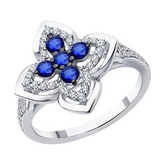 Кольцо из белого золота р. 18,5 SOKOLOV 2011309-3, бриллиант/сапфир