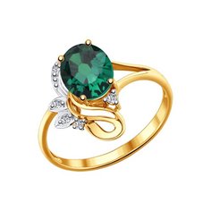 Кольцо из красного золота р. 18 SOKOLOV 715825, изумруд искусственный/фианит