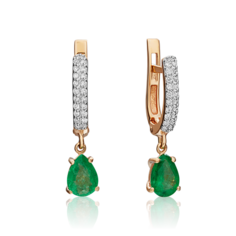 Серьги подвески из золота PLATINA jewelry 02-0213, изумруд/бриллиант