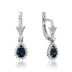 Серьги подвески из золота PLATINA jewelry 02-0924, сапфир/бриллиант
