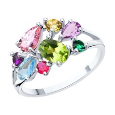 Кольцо из серебра р. 19,5 SOKOLOV 92014278, корунд искусственный\хризолит\топаз\аметист