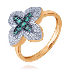 Кольцо из красного золота р. 17 ADAMAS 14041153/01-А50ДЧ-433, бриллиант/изумруд АДАМАС