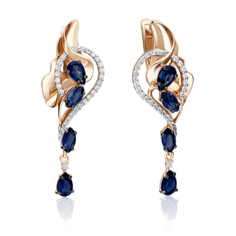 Серьги подвески из золота PLATINA jewelry 02-4189, сапфир/бриллиант
