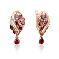 Серьги подвески из золота PLATINA jewelry 02-3950, гранат/фианит