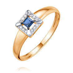Кольцо из красного золота р. 17,5 ADAMAS 14041689/01-А50ДЧ-432, сапфир/бриллиант АДАМАС