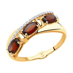 Кольцо из желтого золота р. 17 SOKOLOV 715480, гранат/фианит
