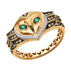 Кольцо из красного золота р. 16,5 SOKOLOV 3010681, бриллиант/изумруд