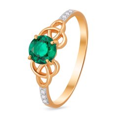Кольцо из красного золота р. 18 585Gold 101010919, изумруд искусственный/бриллиант