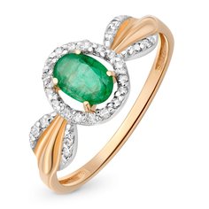 Кольцо из красного золота р. 17,5 585Gold 101014612, изумруд искусственный/бриллиант