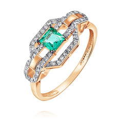 Кольцо из красного золота р. 16,5 ADAMAS 14040729/01-А50ДЧ-433, изумруд/бриллиант АДАМАС