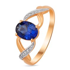 Кольцо из красного золота с сапфиром искусственным/бриллиантом р. 19,5 585Gold 101010916