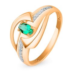 Кольцо из красного золота р. 17 585Gold 4300133226, изумруд искусственный/бриллиант