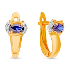 Серьги из красного золота 585Gold 4300137736, сапфир искусственный/бриллиант