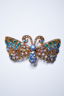 Заколка-автомат женская Fashion Jewelry Color Butterfly золотой/голубой микс