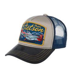 Бейсболка унисекс Stetson 7766101 TRUCKER CAP MUSTANG белая / синяя, one size