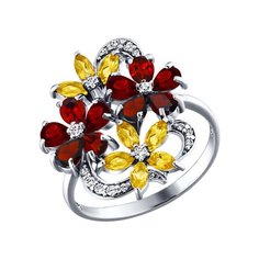Кольцо из серебра р. 19 Golden Eagle 92010174, гранат/цитрин