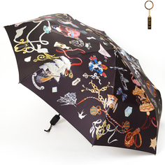 Комплект брелок+зонт складной женский автоматический Flioraj 23145 FJ черный