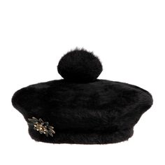 Берет женский Seeberger 18427-1 ANGORA POMPOM BERET черный, р. One Size