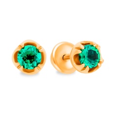 Серьги из красного золота 585Gold 102010756, изумруд искусственный