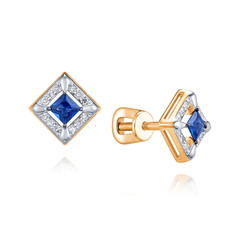 Серьги пусеты из красного золота ADAMAS 21041689/01-А50ДЧ-432, сапфир/бриллиант АДАМАС