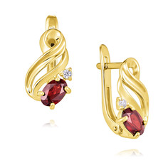 Серьги из желтого золота ADAMAS 2424074/01-А55-655, гранат/фианит АДАМАС