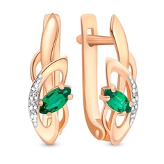 Серьги из красного золота 585Gold 102004518, изумруд искусственный/бриллиант