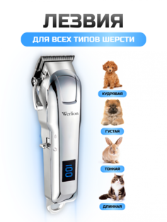 Машинка для стрижки животных Werlion R10 беспроводная, сталь, голубая, 18 x 5,5 x 4,5 см