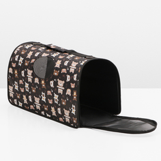 Сумка-переноска для животных Пижон Медвежонки, черный, текстиль, 40 х 21 х 27 см